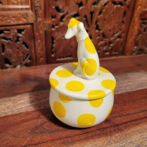 Anthropologie Francie Dog Trinket Dish Yellow Polka Dot Stoneware